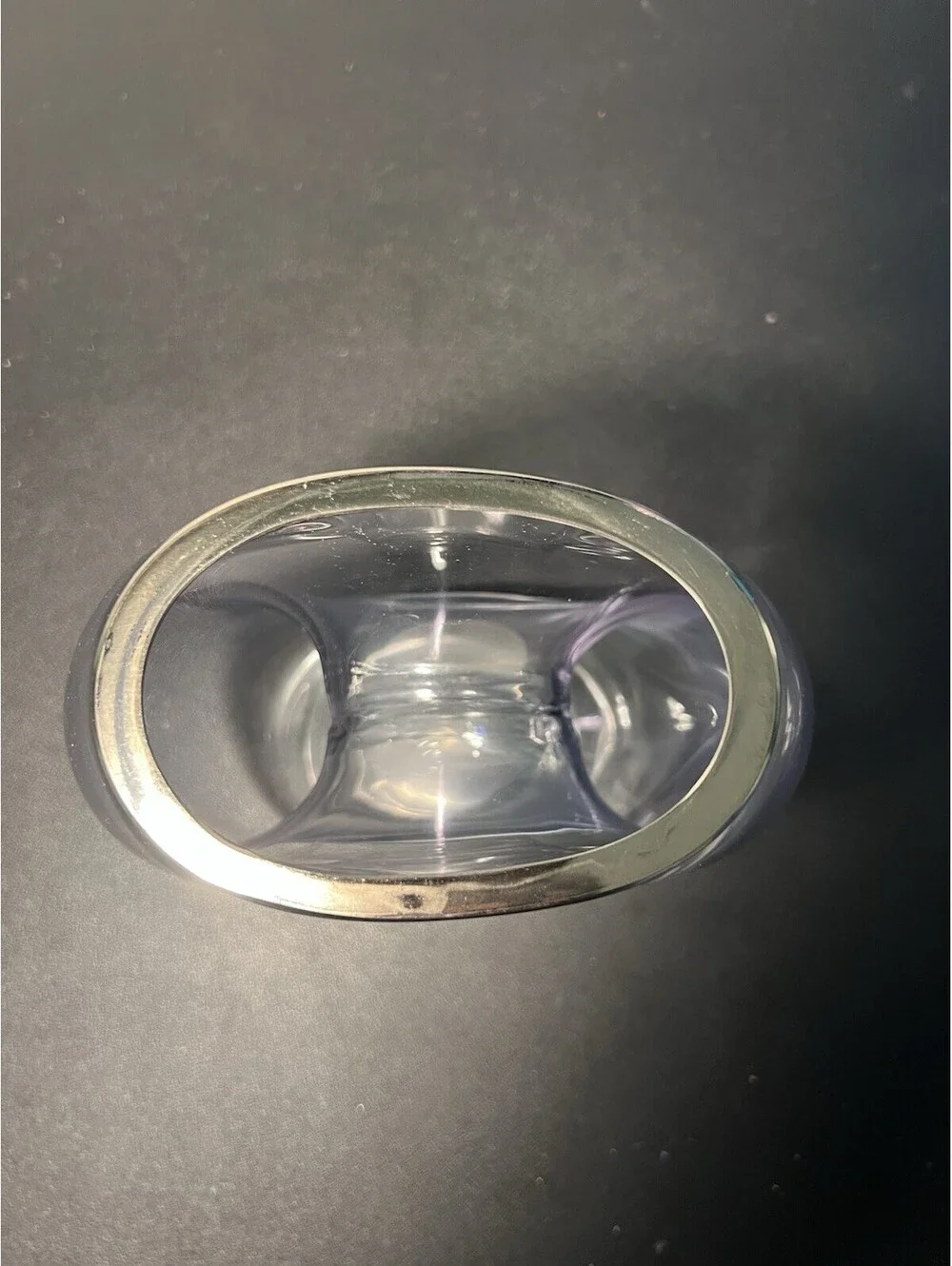 Pasabahce Turkey 2000s Doughnut O Vase Handblown Art Glass Clear, 4.5x7”